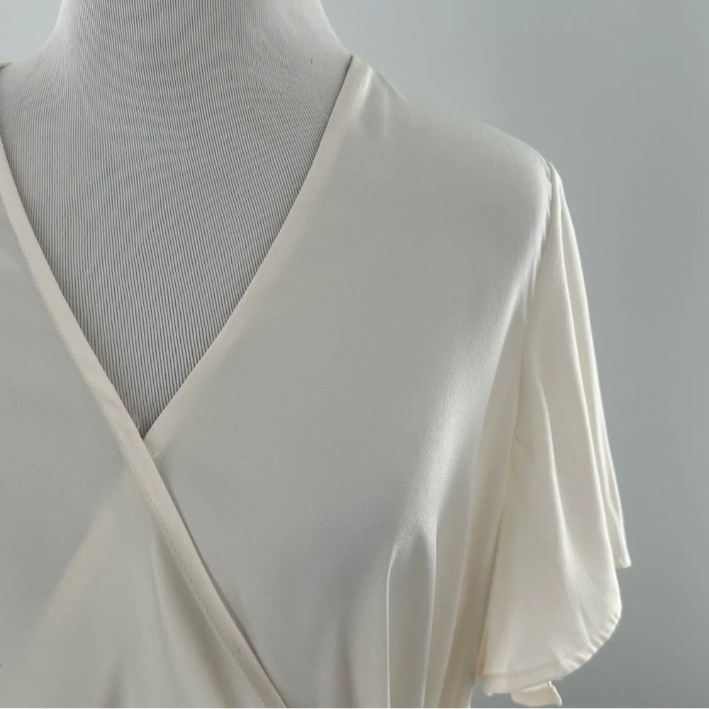 Express womens top size M cream wrap flutter sleeve career